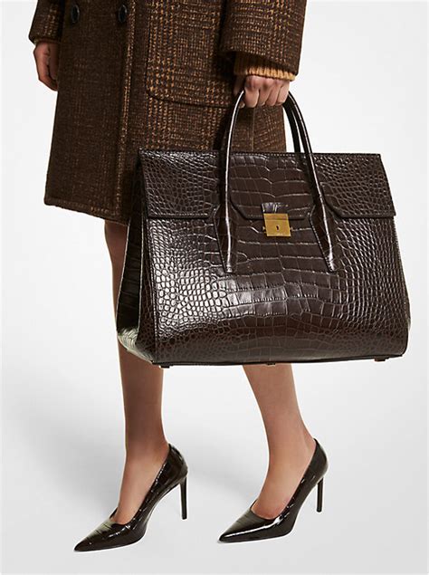 michael kors crocodile embossed leather briefcase|Michael Kors campbell weekender bag.